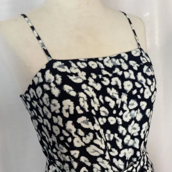 Banana Republic Wide Leg Cropped Jumpsuit Women’s 6 Navy Blue White Square Neckl - Picture 8 of 12